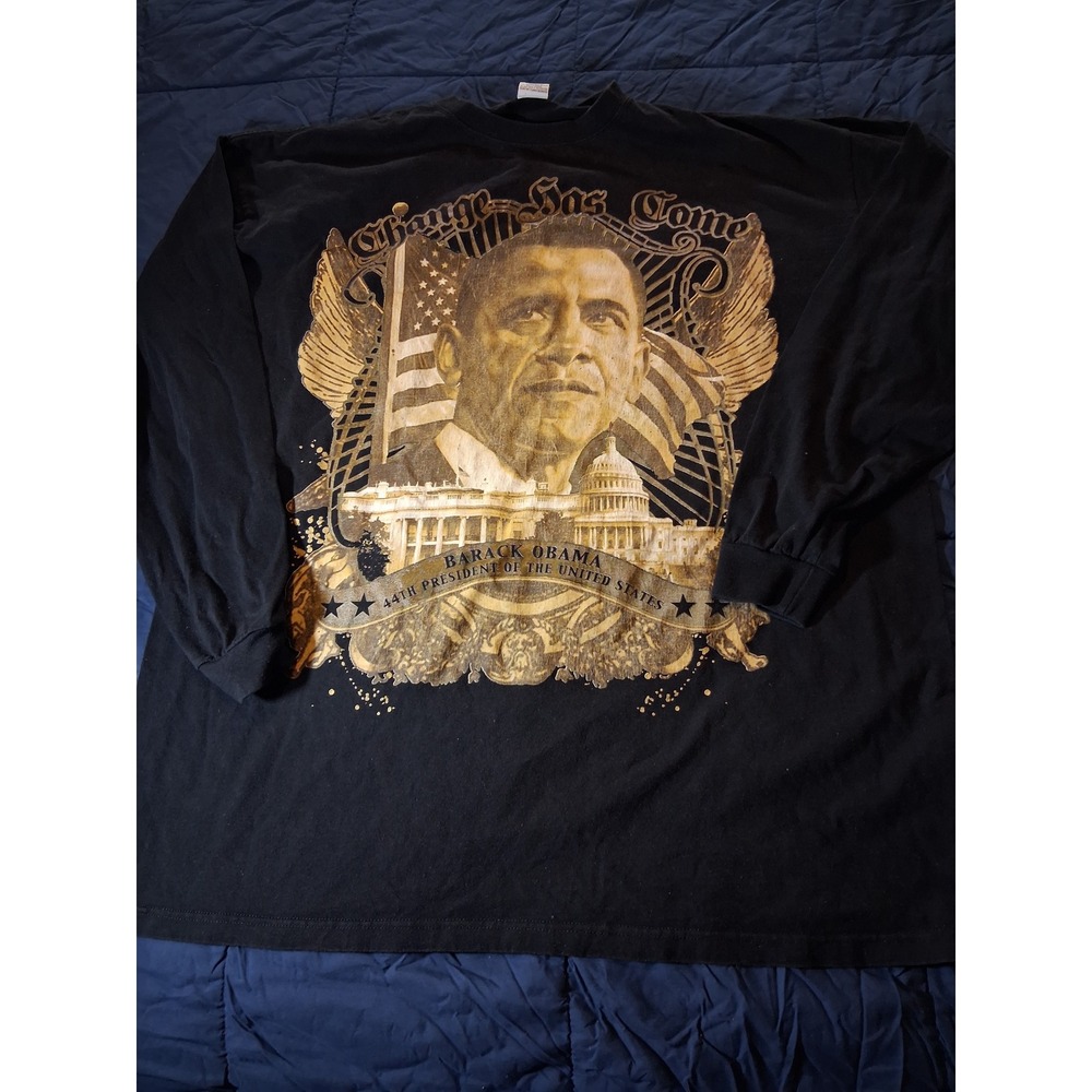 GiveMeFace Barack Obama Change Has Come Long‎ Sleeve Graphic T-Shirt Black 3XL
